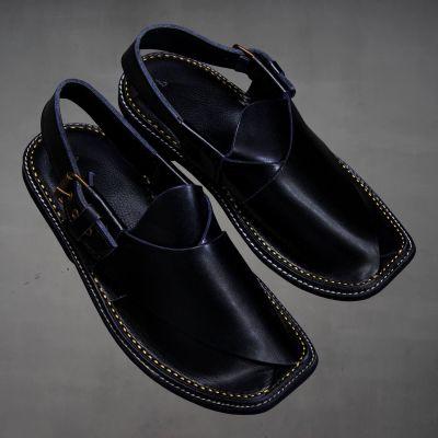 Chappal de cuero negro para hombre