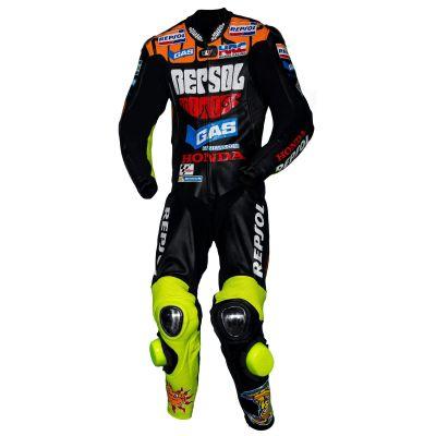 Traje de cuero para moto negro Valentino Rossi Honda Motogp