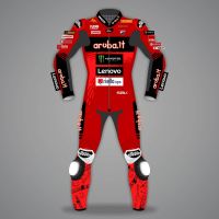 traje moto cuero rojo