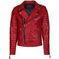 Chaqueta De Cuero Roja Hombre